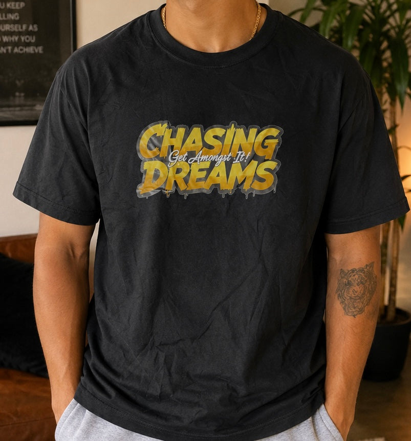Chasing Dreams Gold Drip Tee - Black